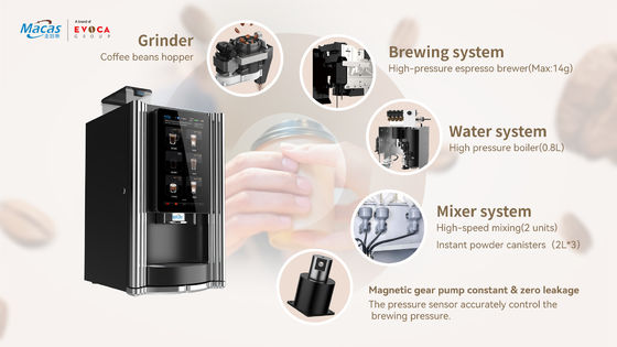 Giá tốt. Máy bán cà phê tự động 220V 2000W với màn hình cảm ứng 15.6 inch trực tuyến